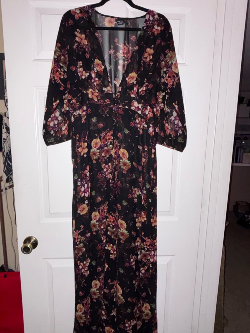 Rue21 Black Maxi Dress with Pink and Peach Floral Print